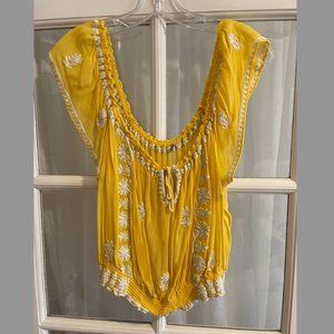 Free People Yellow Embroidered Top